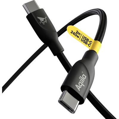 Un câble noir USB-C vers USB-C portant l'inscription '2m | USB-C 240W'. Les deux connecteurs sont visibles. Logo de marque sur l'une des fiches.