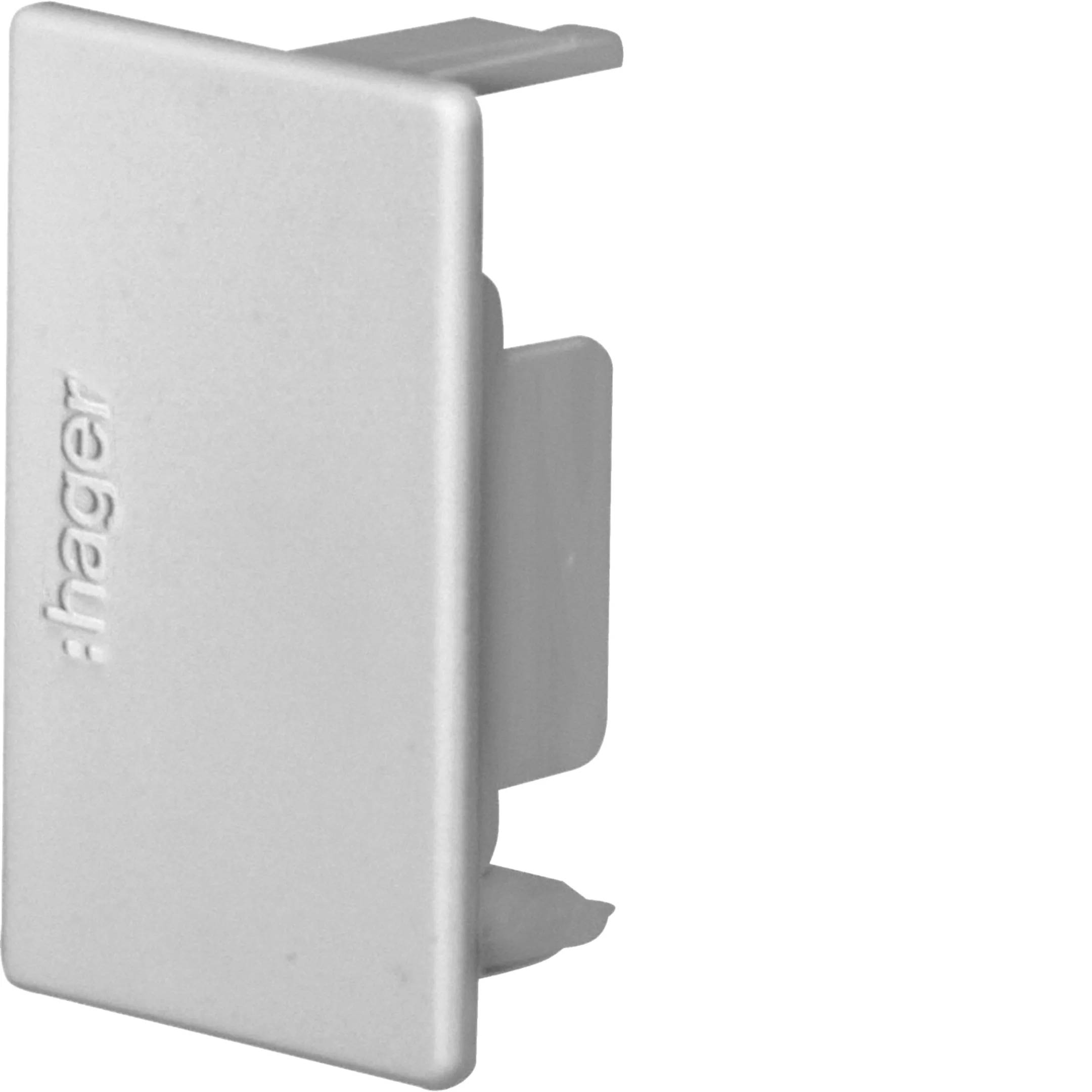Obturateur terminal blanc pour installations électriques Hager, vue latérale.