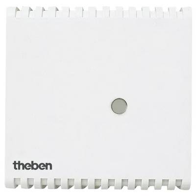 Un capteur de température blanc carré de la marque Theben, avec un petit capteur rond au centre de la face avant.