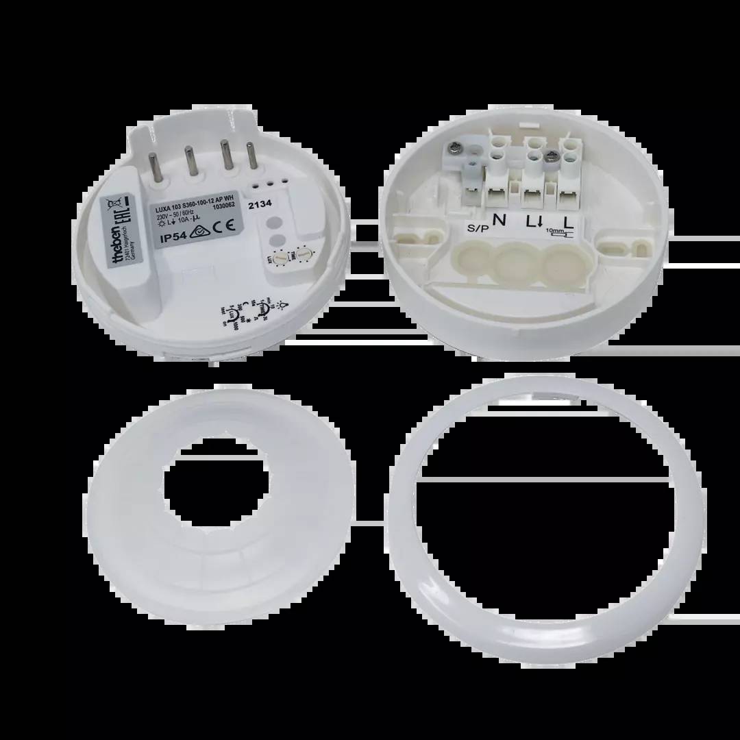 Composants existants d'un driver LED rond : boîtier, couvercle, connexion électrique. Adapté à un environnement IP54.
