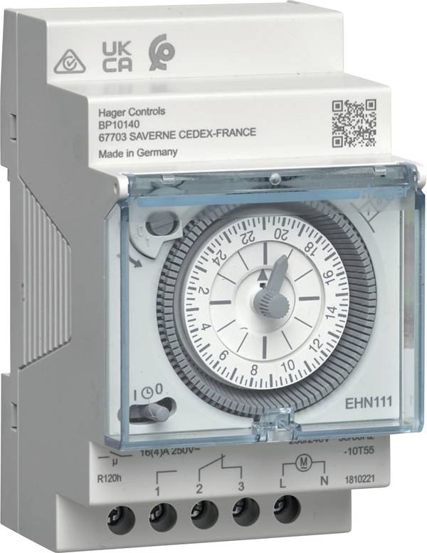 Hager EHN111 Programmateur horaire pour rail analogique  programme journalier  180 W  réserve de marche