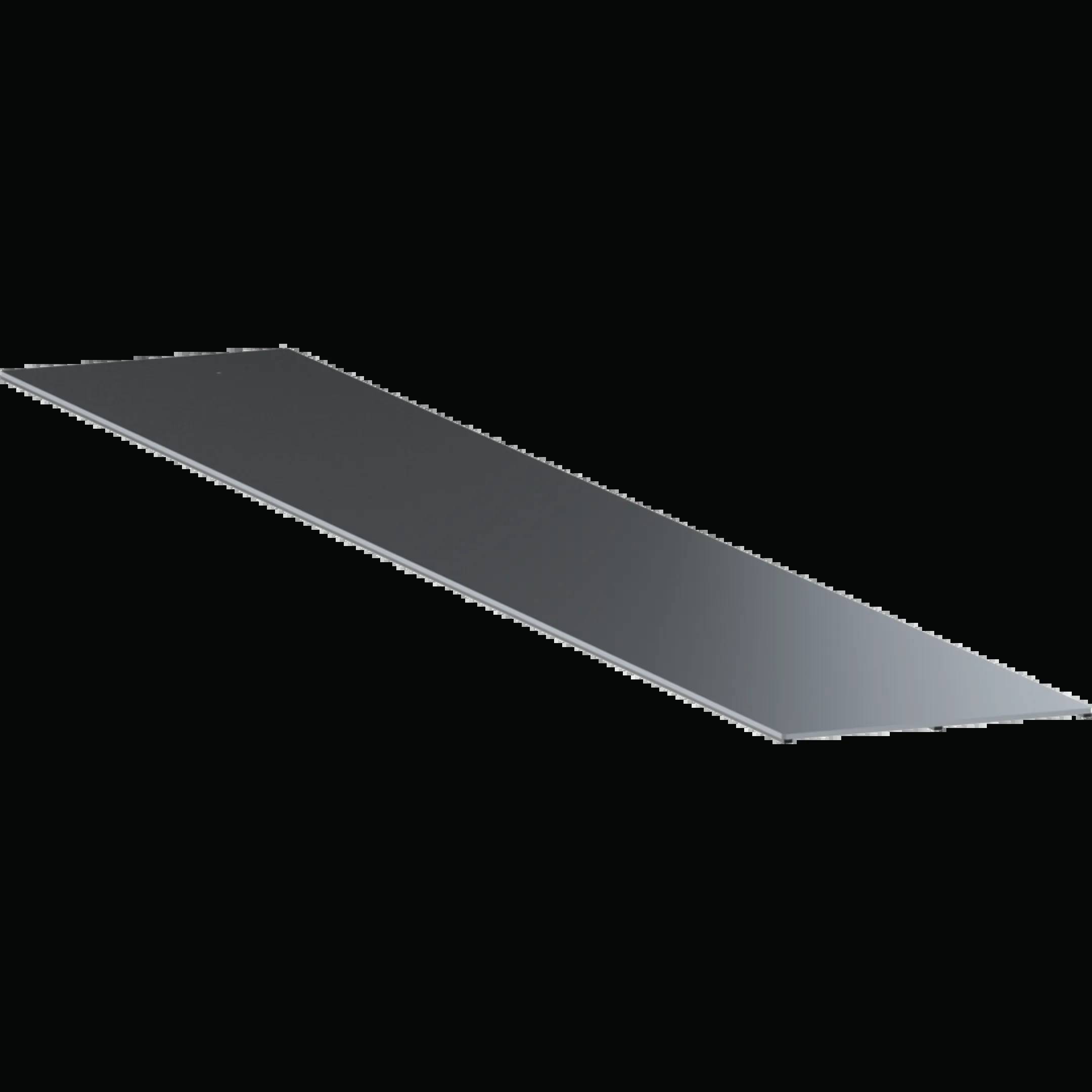 Une plaque de verre rectangulaire et plate sur un fond noir ; une représentation simple et moderne.