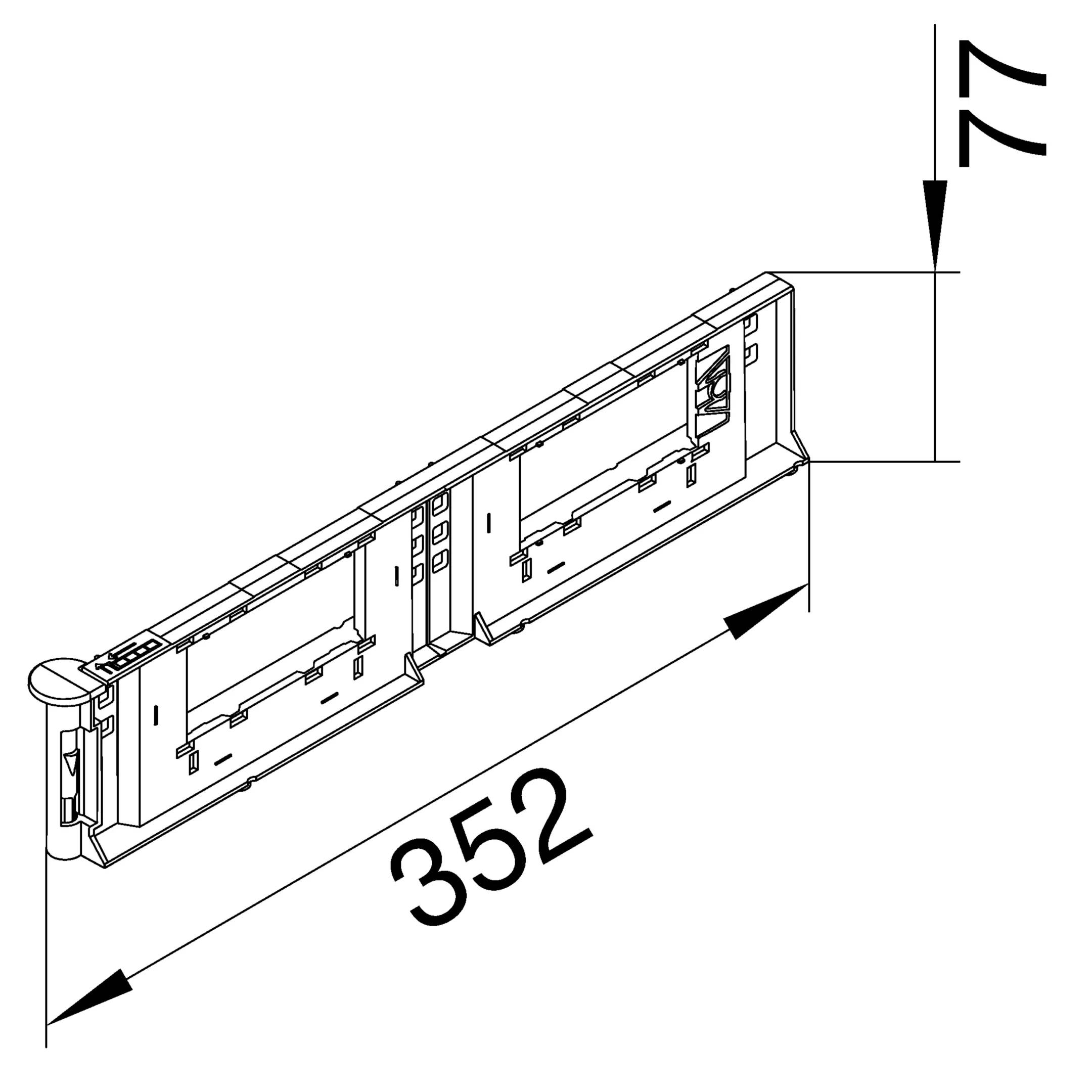 Dessin technique d'un composant rectangulaire de dimensions 352 et 71 millimètres, représenté en vue isométrique.