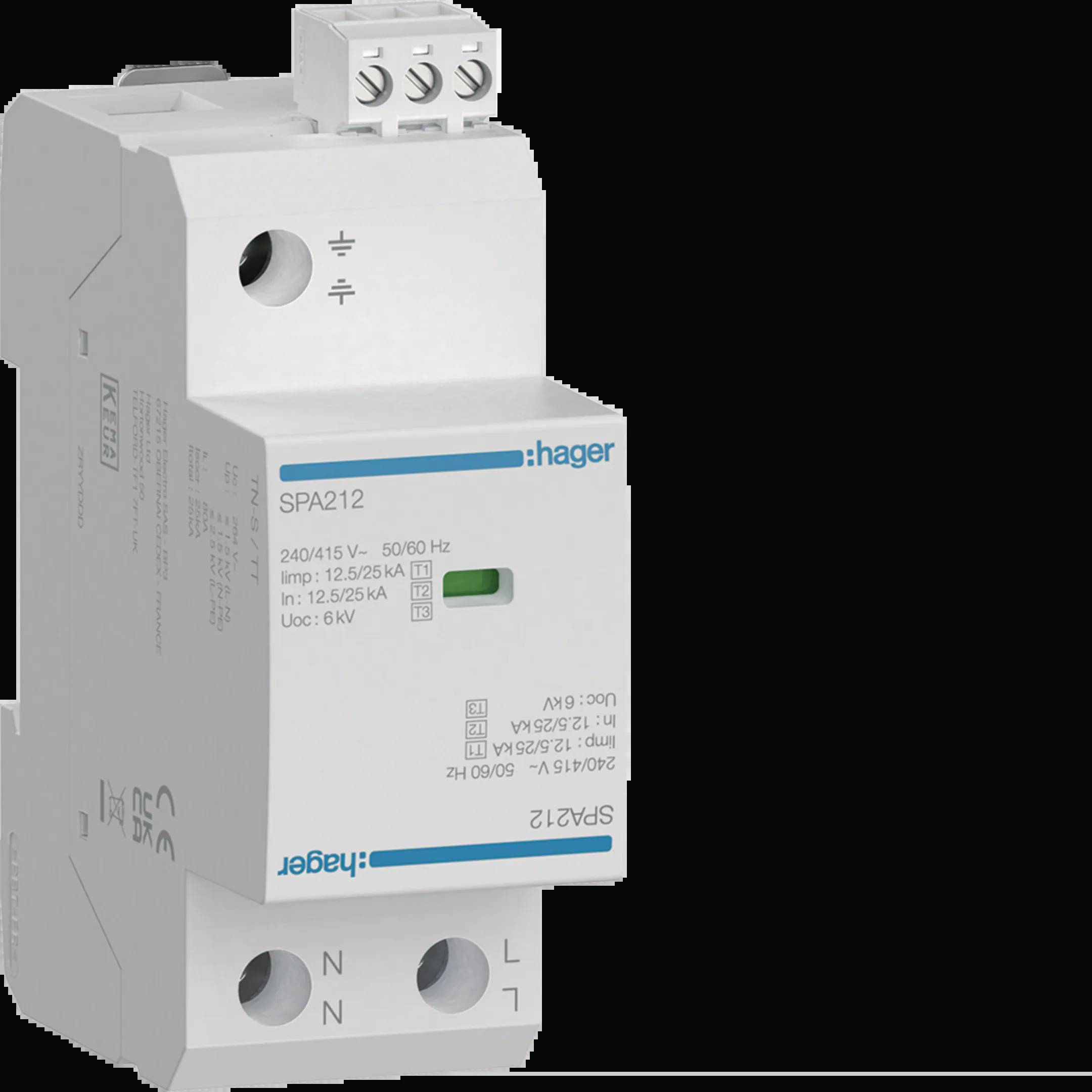 Hager SPA212 SPA212 Limiteur de surtension 12.5 kA Piece 1 pc(s)