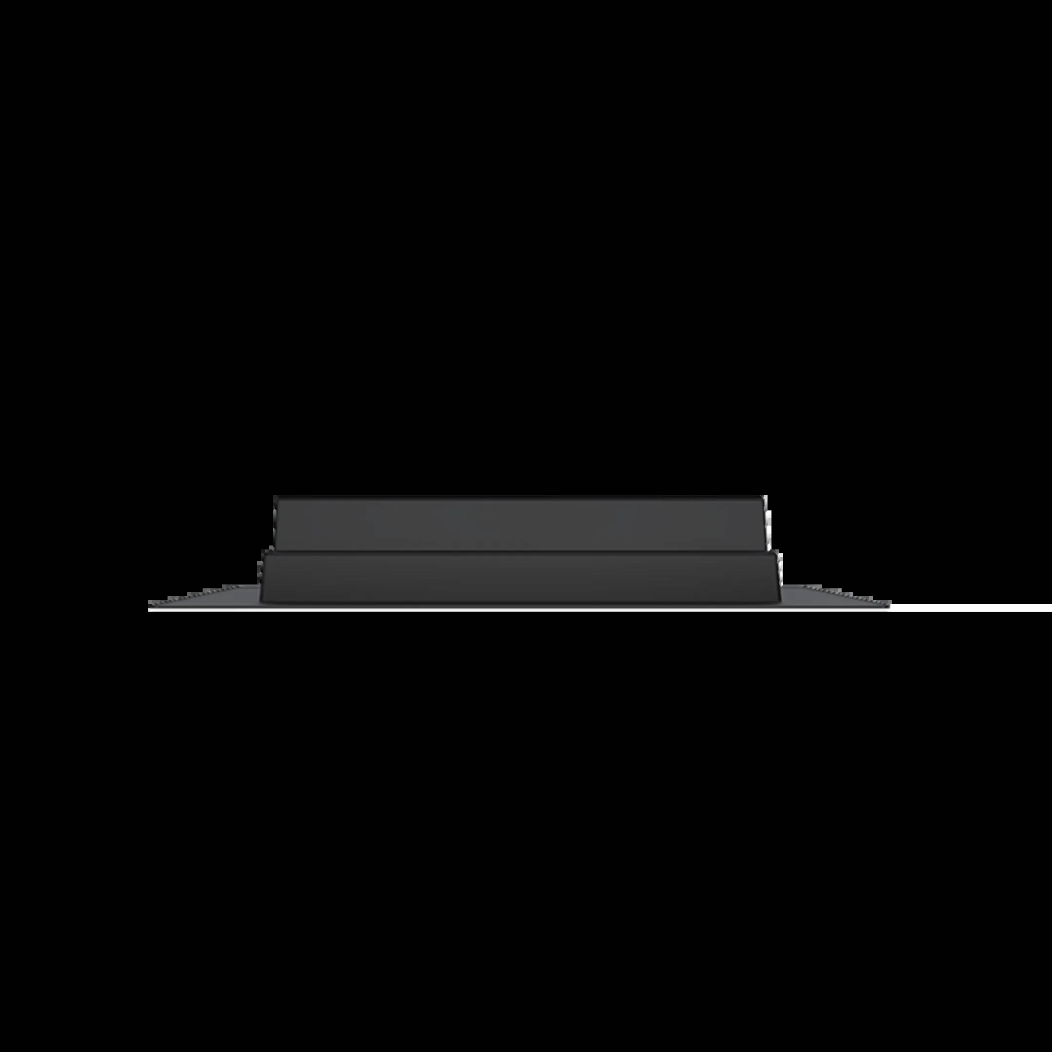 Un objet noir rectangulaire à deux niveaux ; il pourrait s'agir d'un composant matériel, comme un routeur ou une console de jeux.