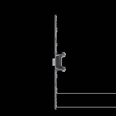 Profil vertical d'un écran plat avec un arrière-plan noir, structure de support centrale visible.
