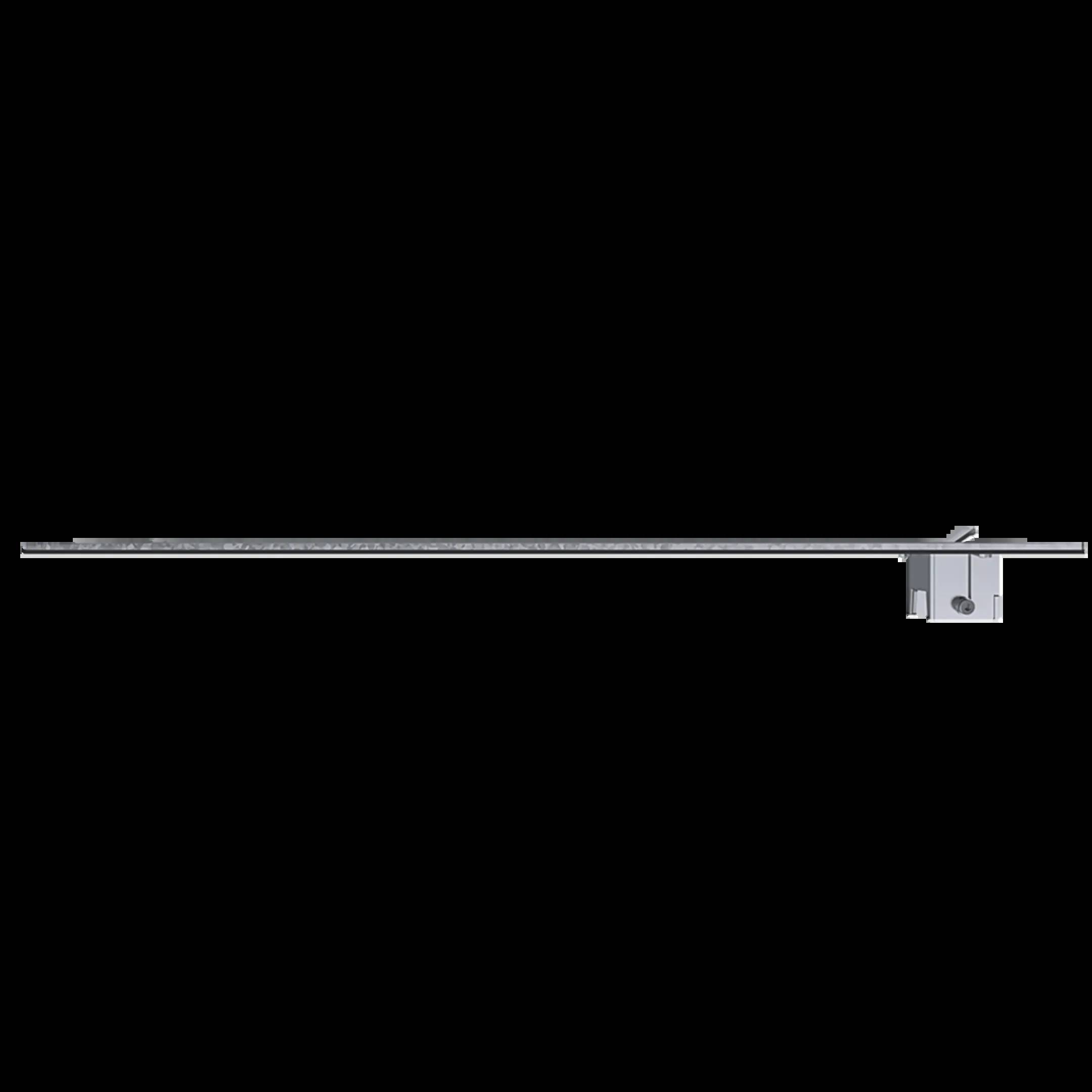Vue latérale d'un bar blanc horizontal avec un support sur un fond noir.