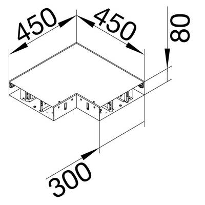 Dessin technique d'une construction métallique rectangulaire aux dimensions 450x450x300 mm et d'une hauteur de 80 mm.