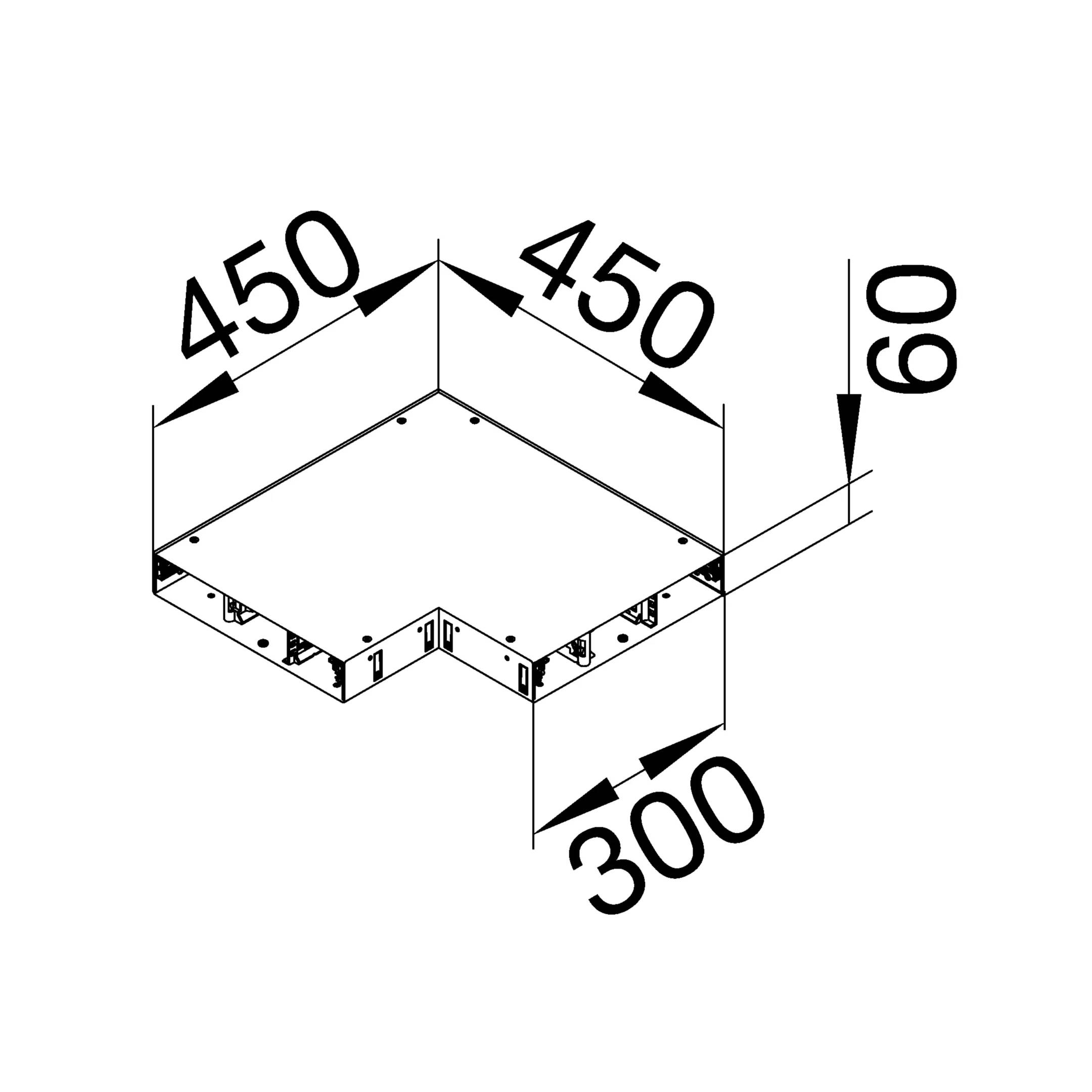Un diagramme technique d'une pièce métallique rectangulaire avec les dimensions suivantes : profondeur 450 mm, largeur 450 mm, hauteur 60 mm. Autre côté 300 mm.