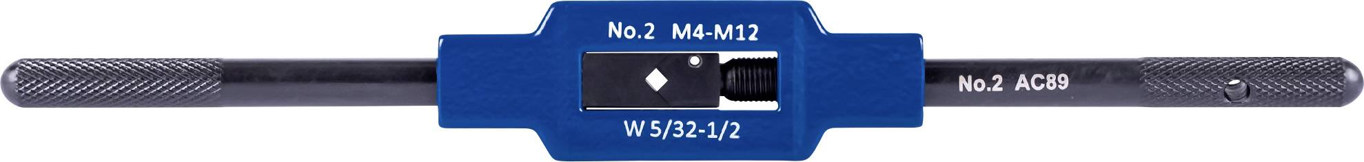 Porte-outils bleu à deux poignées, numéroté 'No. 2' et 'W312412', probablement adapté pour les tarauds.