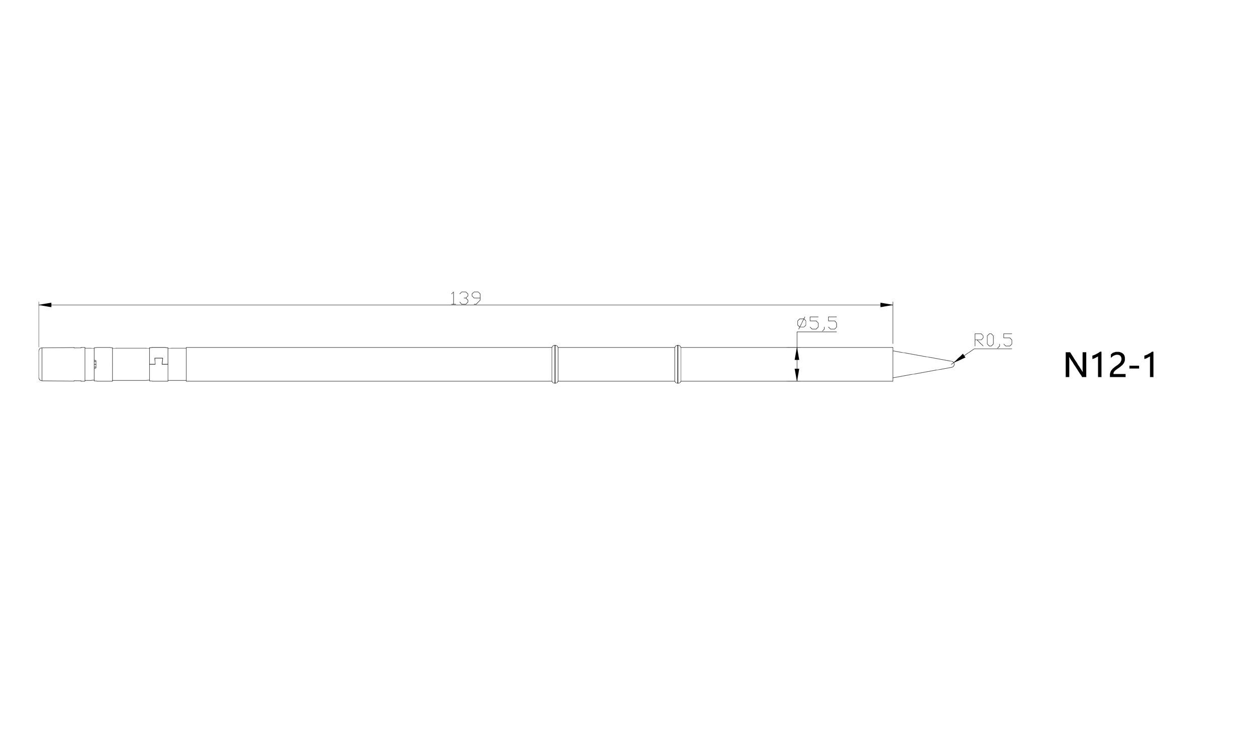 'Dessin technique d'un composant allongé avec des dimensions 139, 95,5 et des rayons R0,5. Inscription : N12-1.'