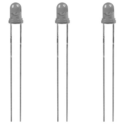 Trois LED grises avec de longs fils de connexion, alignées verticalement sur un fond blanc. Elles ne sont pas allumées et sont disposées en ligne.