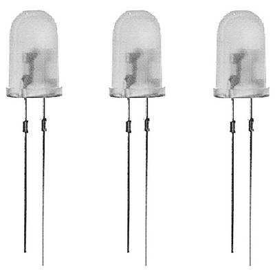 Trois LED blanches, chacune munie de deux longs fils de connexion, sont disposées verticalement côte à côte.