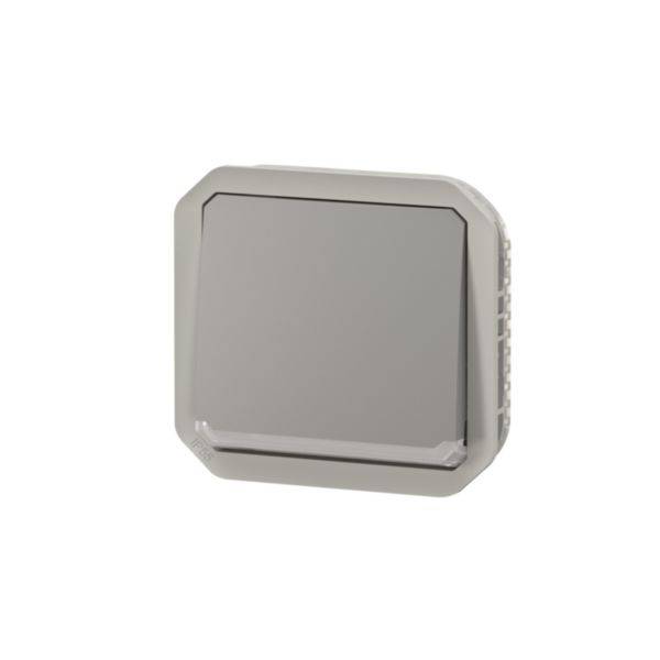 Un cadre rectangulaire en plastique gris aux bords arrondis, probablement un dispositif technique ou un boîtier.