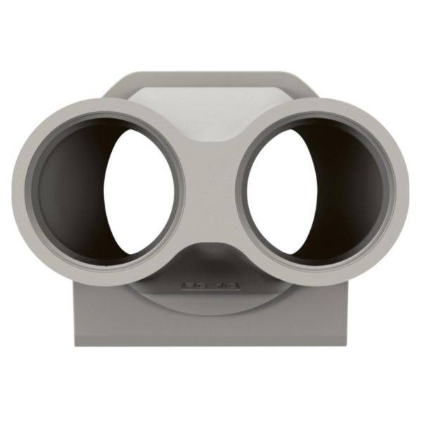 Porte-bouteilles rond gris en plastique, double, avec deux grandes ouvertures, adapté à différentes tailles de bouteilles.