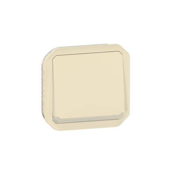 Un interrupteur carré beige vu de dessus.