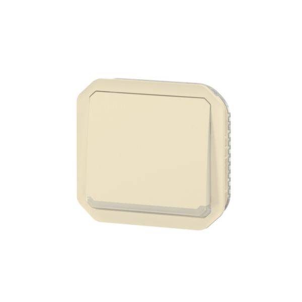 Un interrupteur carré de couleur crème au design épuré, monté sur un mur.