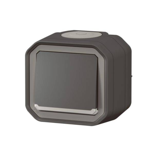 Un appareil noir et coudé avec une surface rectangulaire et des bords arrondis, probablement un capteur ou un haut-parleur.
