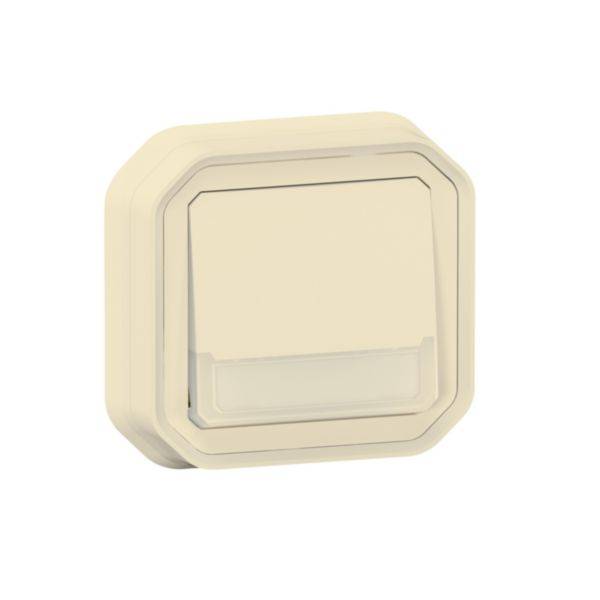 Un interrupteur mural rectangulaire de couleur crème, avec des coins arrondis et un couvercle transparent, adapté aux applications électriques.