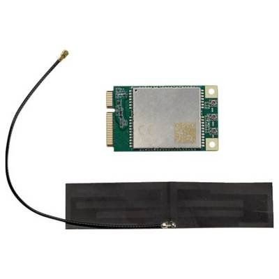 Module WLAN avec boîtier métallique et antenne noire connectée. Ce module est utilisé dans les ordinateurs pour établir une connexion réseau sans fil.