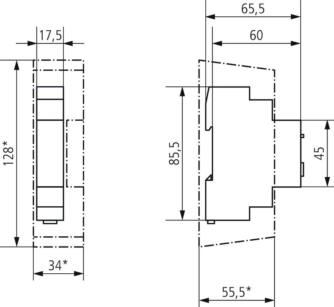 Dessin technique représentant les vues latérale et frontale d'une pièce mécanique, avec des dimensions indiquées en millimètres.