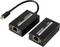 Deux convertisseurs de réseau noirs avec ports HDMI et câbles de connexion USB-C. Ils sont conçus pour la transmission vidéo sur Ethernet.