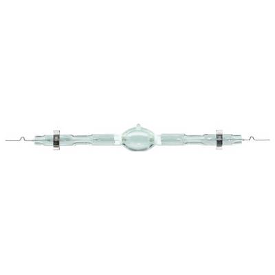 Un composant d'ampoule en verre avec deux contacts métalliques aux extrémités et un élément central de forme sphérique.