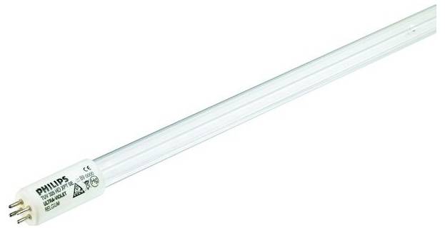 Tube fluorescent long et cylindrique avec quatre broches à la base, utilisé à des fins d'éclairage.