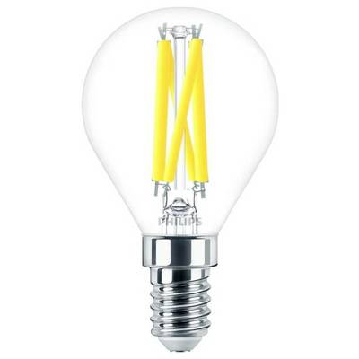 Une ampoule LED à filaments apparents avec un culot E14. Produit d'éclairage de Philips.