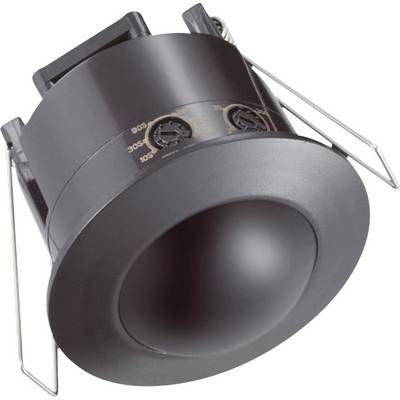 Un élément d'éclairage encastrable noir et rond, équipé de supports réglables et de deux boutons rotatifs sur le côté pour ajuster l'inclinaison.