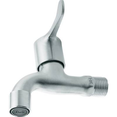 Un robinet chromé à bec droit avec un levier ergonomique pour une utilisation facile.