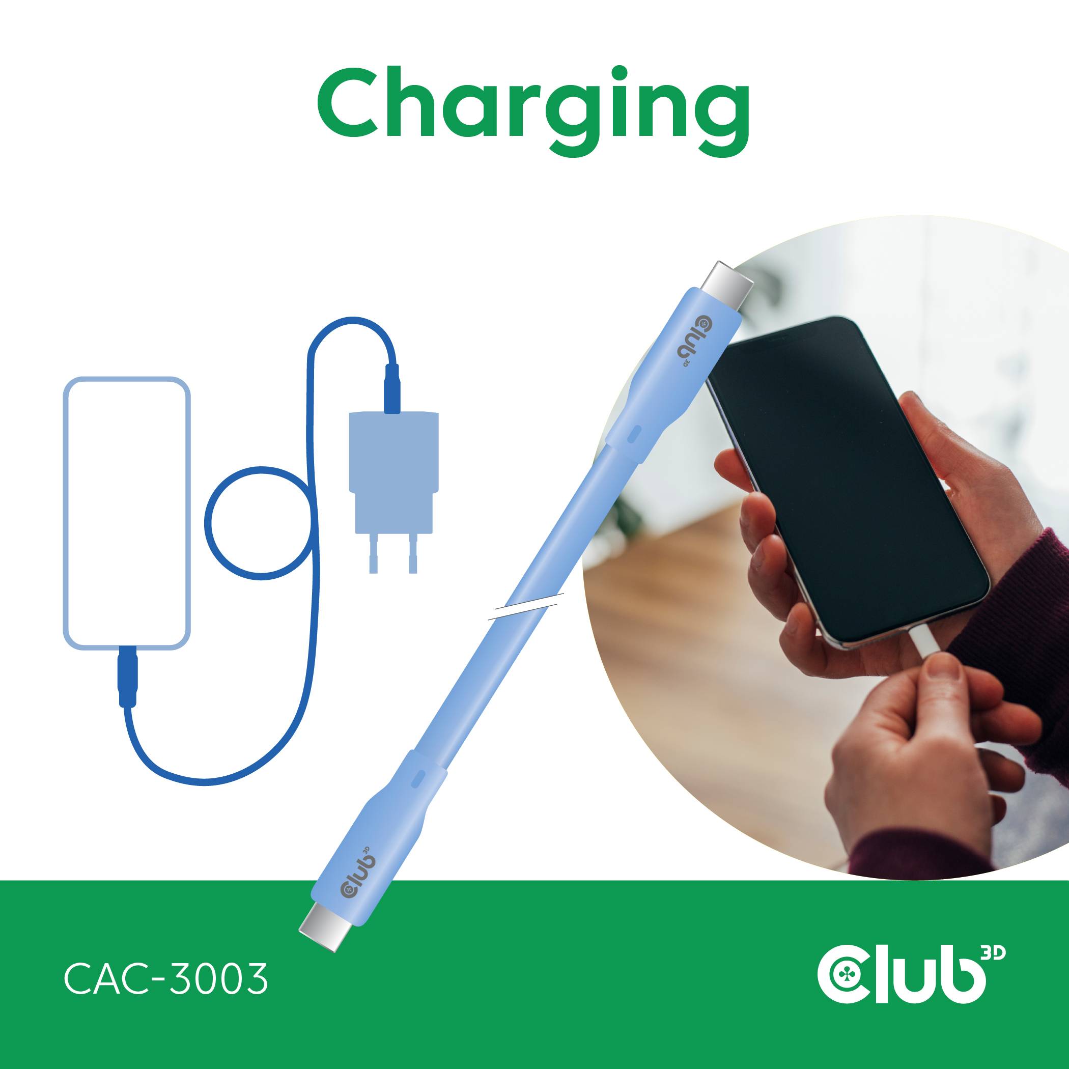 club3D Câble USB-C USB4™ USB-C® mâle 2.00 m bleu CAC-3003-3