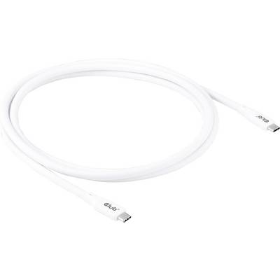 Un câble USB-C blanc enroulé, posé sur un fond blanc.