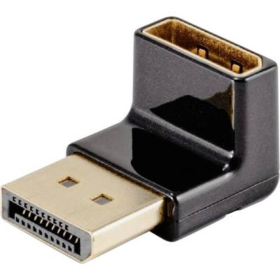 Un adaptateur DisplayPort coudé en noir et or qui change la direction d'un câble DisplayPort de 90 degrés.