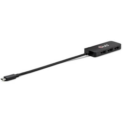 Un adaptateur noir USB-C vers USB-A avec trois ports USB-A. Il permet de connecter plusieurs appareils à un port USB-C.