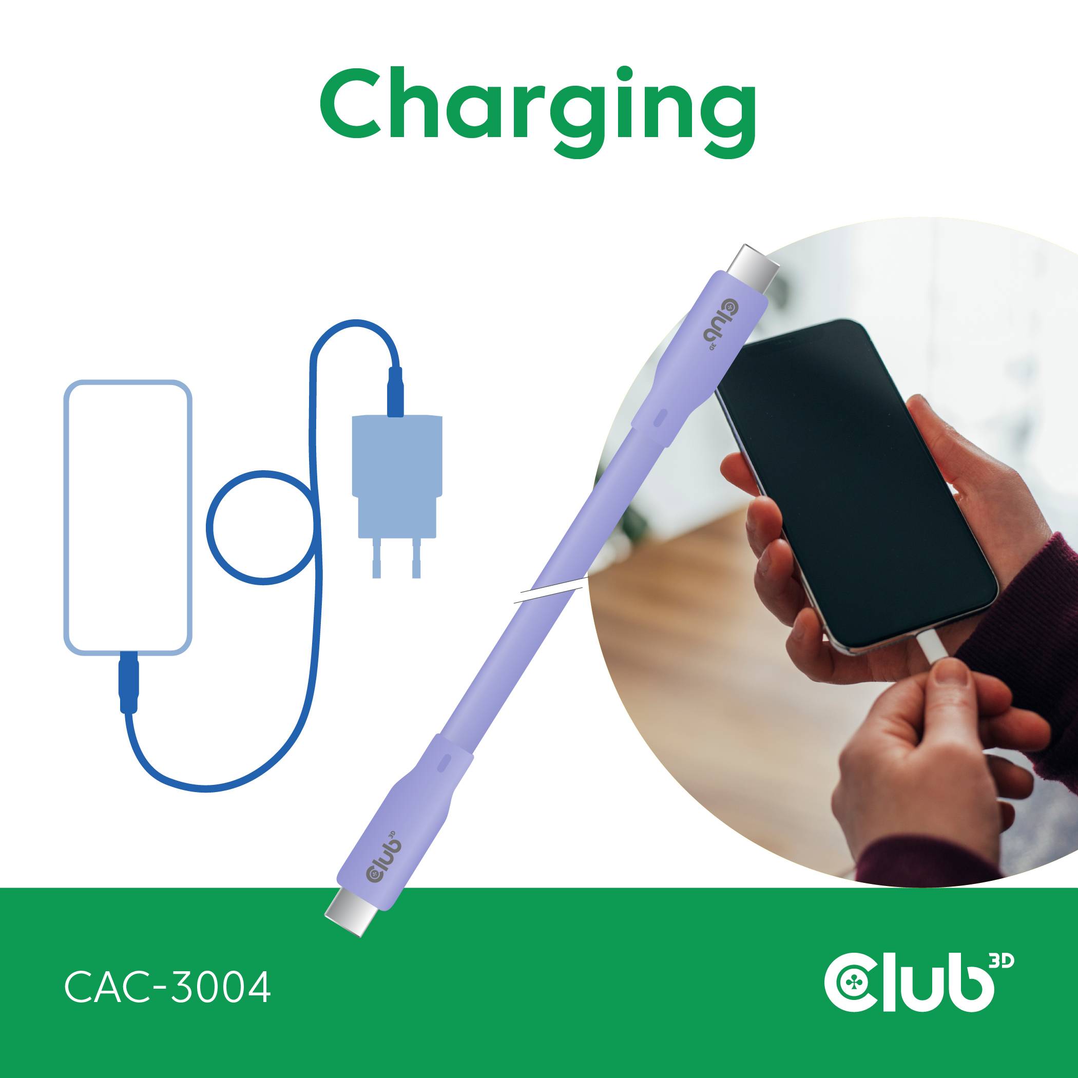 club3D Câble USB-C USB-C® mâle 2.00 m violet CAC-3004-3