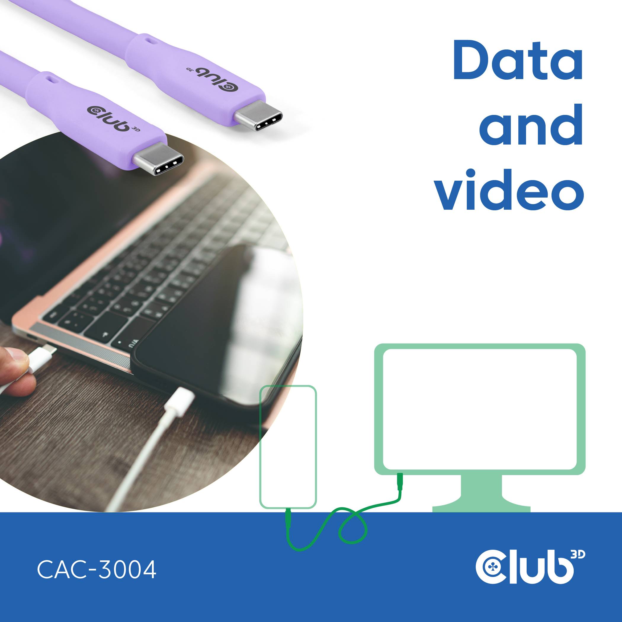 club3D Câble USB-C USB-C® mâle 2.00 m violet CAC-3004-4