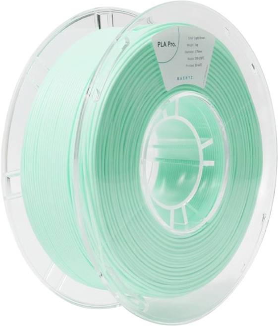 Un rouleau de matériau d'impression 3D PLA Pro vert clair, adapté à l'utilisation dans des imprimantes 3D pour la fabrication d'objets.