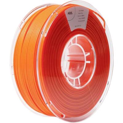 Un rouleau de filament ABS orange pour imprimante 3D, conditionné dans un dévidoir en plastique transparent.