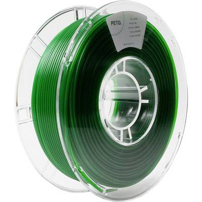 Rouleau de filament d'impression 3D vert en PETG, enroulé sur un bobinot transparent en plastique.