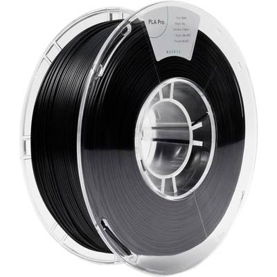 Filament PLA Pro noir pour imprimantes 3D sur un support transparent.