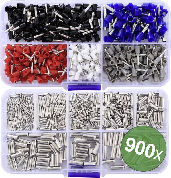 Quadrios 24C532 Assortiment d'embouts simples 0.5 mm², 0.75 mm², 1 mm², 1.5 mm², 2.5 mm², 4.0 mm², 6.0 mm² partiellement isolé bleu 900 pc(s)