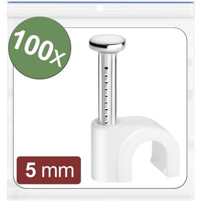 100 serre-câbles, 5 mm, en emballage plastique avec cercle vert et inscription blanche '100x'.