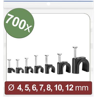 'Attaches de câbles en plastique de différentes tailles de 4 à 12 mm, 700 pièces par paquet.'