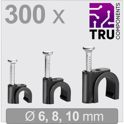 Trois colliers de câble de TRU Components de différentes tailles (6, 8, 10 mm) avec des clous, soit un total de 300 pièces.