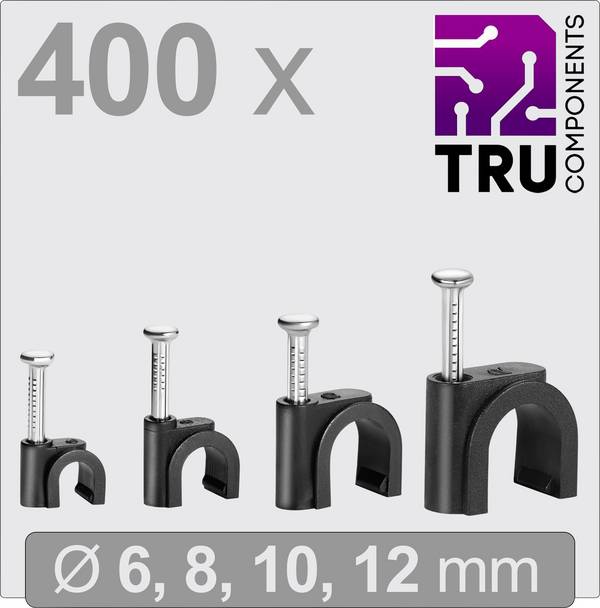 TRU COMPONENTS T24CA131 Cavalier  TC-13448476 Plage de Ø du faisceau 3 à 12 mm   noir 400 pc(s)