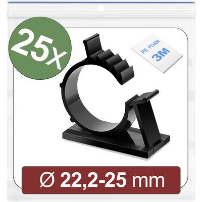 25 clips de câble noirs en sachet avec des pastilles adhésives 3M, diamètre 22,2-25 mm adaptés pour la gestion des câbles.