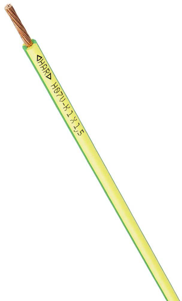 Un câble unique avec une gaine en plastique jaune et verte et un fil de cuivre exposé à une extrémité.