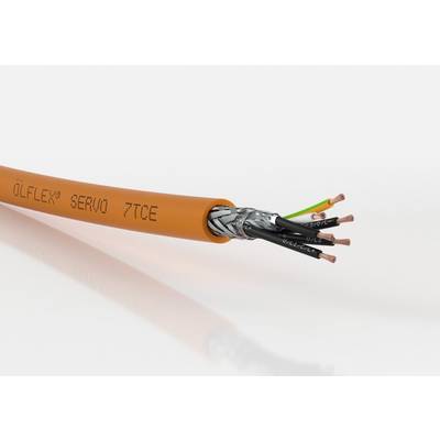Un câble orange étiqueté 'ÖLFLEX SERVO 7TCE', mettant en évidence des fils de cuivre apparents et un blindage métallique.
