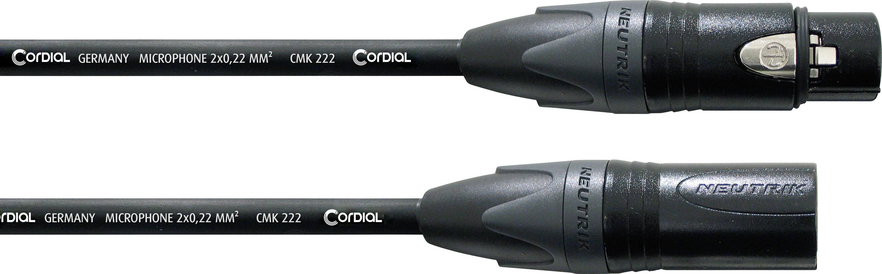 Câble de microphone avec connecteurs XLR. L'inscription indique 'Cordial Germany Microphone 2x0,22 mm² CMK 222'.